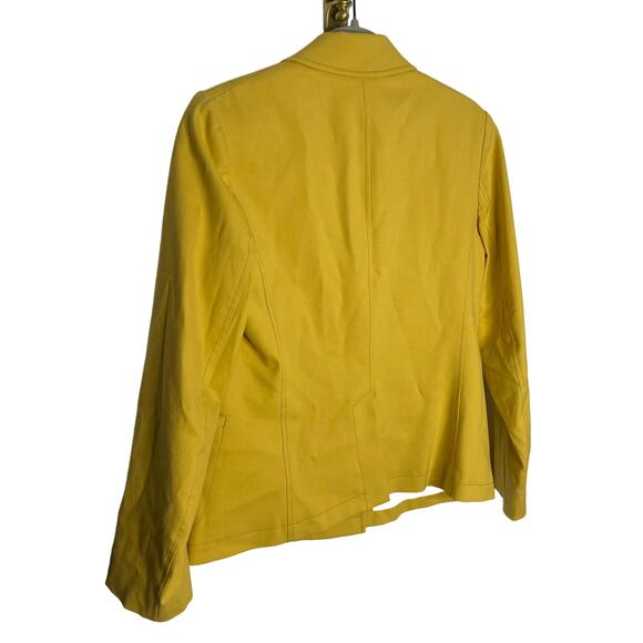 Theory Double Breasted Blazer Jacket Career Tortoise Button Cotton Mustard Sz 8 - Picture 8 of 8